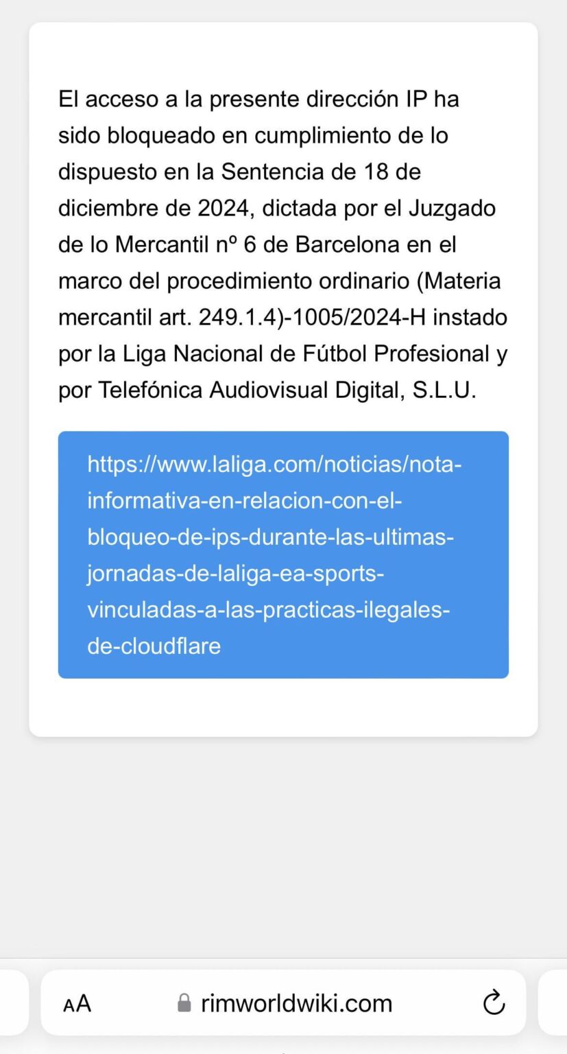 リーグはランダムなWebサイトをブロックしています