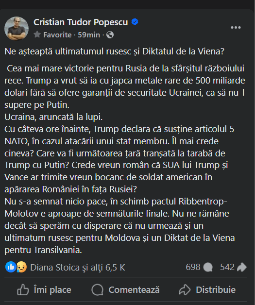 CTP：「Ribbentrop-Molotov協定は最終的な署名に近い。Moldovaにはロシアの最後通告がなく、トランシルバニアにはウィーンディクタットがないことを願っています。」