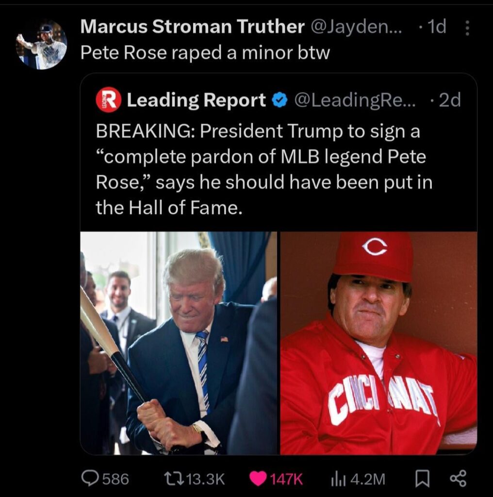 トランプは未成年者を腐敗させている野球選手に恵みを与えるだけです