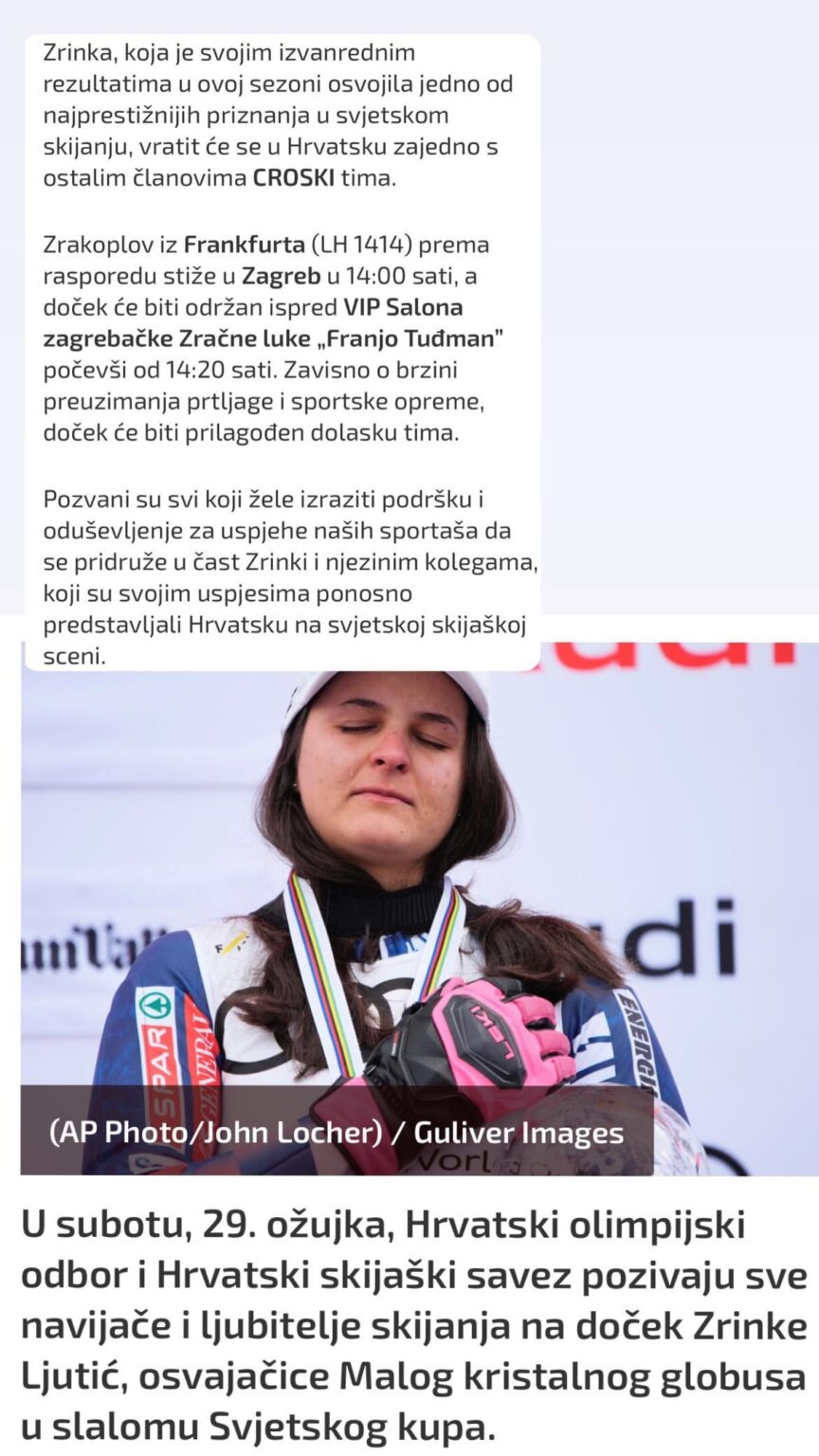 ZrinkaLjutićは午後2時に空港で歓迎されます