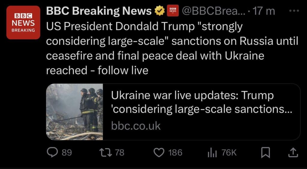 トランプは、ロシアに対する新しい制裁と義務を検討しています。