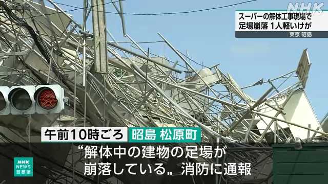 東京 昭島 松原町 解体現場で足場崩落 ５人落下 １人けが｜NHK 首都圏のニュース