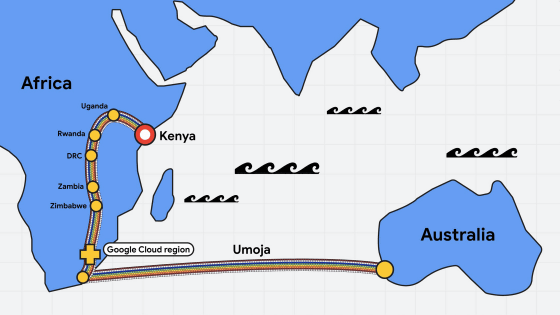 Googleがアフリカとオーストラリアを結ぶ初の光ケーブルルート計画「Umoja」を発表、ケニアから始まり陸上と海底を経由してオーストラリアに至る - GIGAZINE