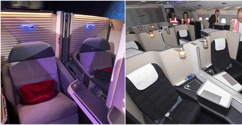 A collage of British Airways' new and old first-class cabins for the Airbus A380