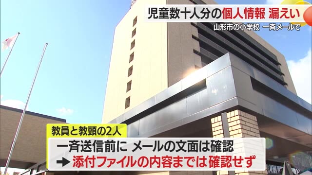 【山形】メール誤送信で個人情報漏えい…学力検査の結果・行動・家庭環境など山形市の小学校で児童数十人分（さくらんぼテレビ） - Yahoo!ニュース - Yahoo!ニュース