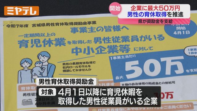 「50万円はかなり思い切った金額」“男性の育休取得”を推進、企業に奨励金の支給制度スタート（宮城県）（ミヤギテレビ） - Yahoo!ニュース - Yahoo!ニュース