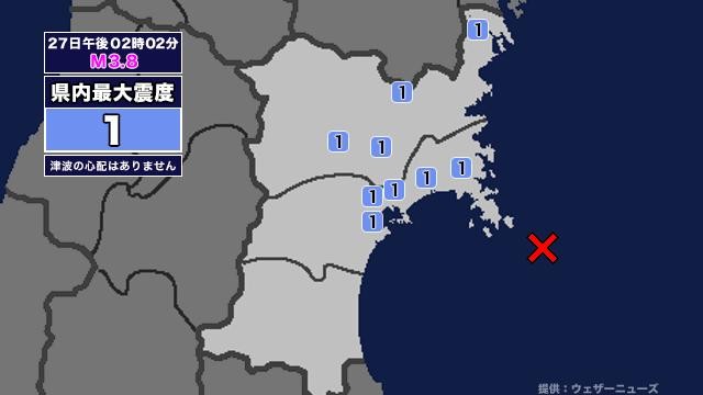 【地震】宮城県内で震度1 宮城県沖を震源とする最大震度1の地震が発生 津波の心配なし（khb東日本放送） - Yahoo!ニュース - Yahoo!ニュース