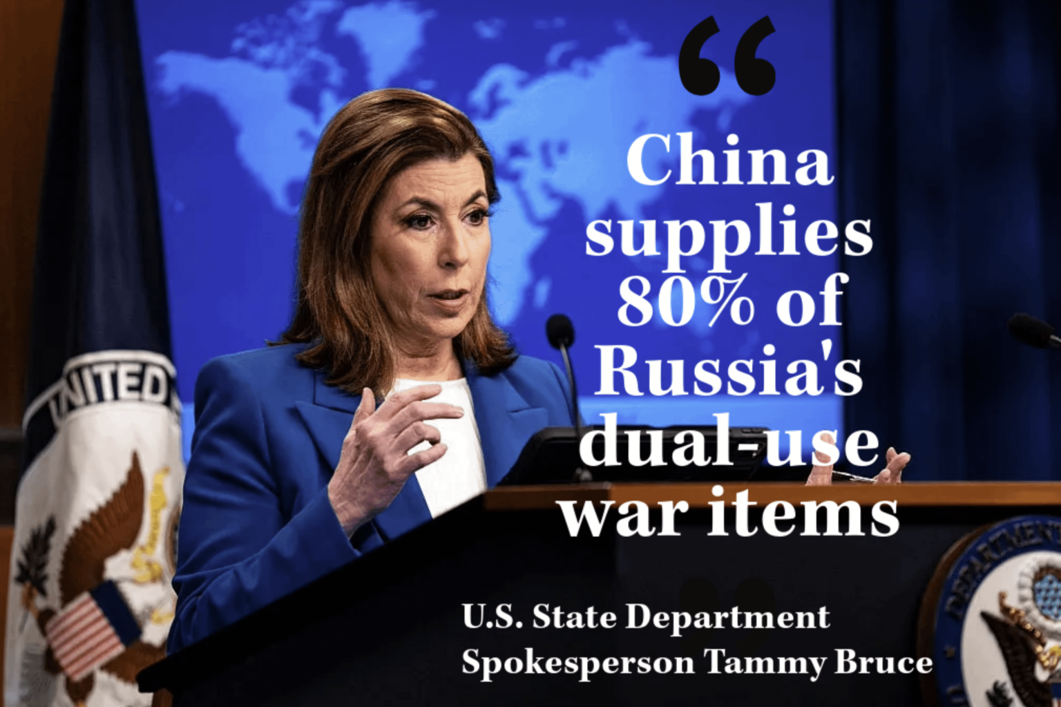 トランプ大統領は、さらなるロシアと中国の協力が世界的な不安定性を促進し、米国と同盟国の安全性を低下させると警告した、と国務省のスポークスマンタミー・ブルースは指摘した。彼女は、中国がロシアがウクライナでの野avな戦争を維持するために必要な二重使用アイテムのほぼ80％を供給していることを思い出させました。