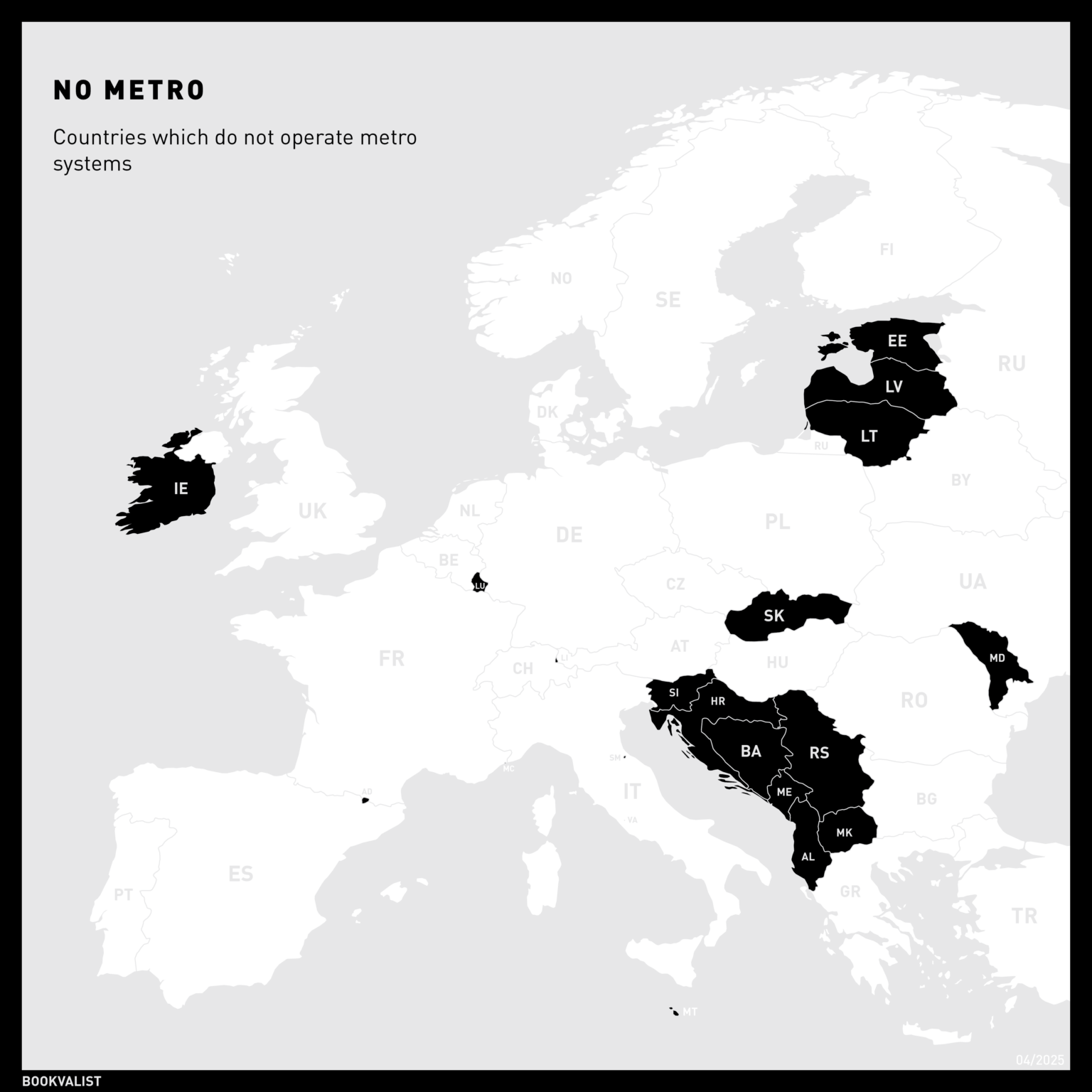 メトロはありません - ヨーロッパの国の国はメトロシステムを持っていません
