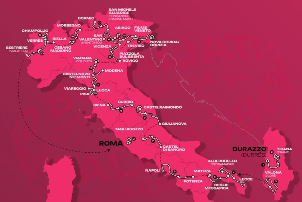 2025年ジロのコース詳細が発表　アルバニアからイタリア本土を北上する21日間 - ”白い道”が今年も登場 | cyclowired