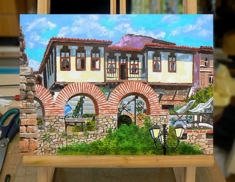 Nessebar、Oil、段ボール、21x29.7 cm、私は今日から卒業しました。
