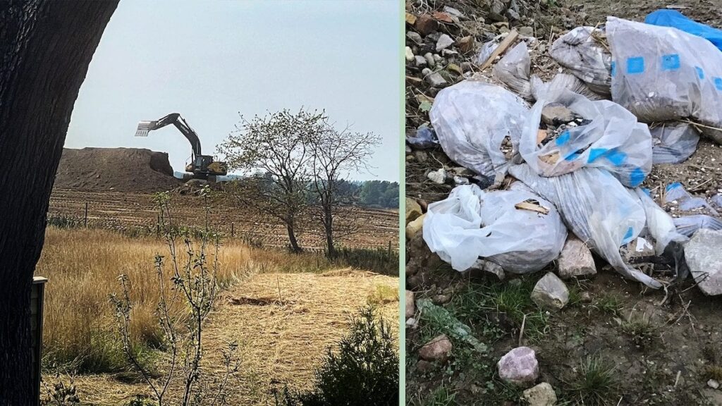 写真は、輸送の巨人が大量の土地を捨てた畑の建設廃棄物を示しています