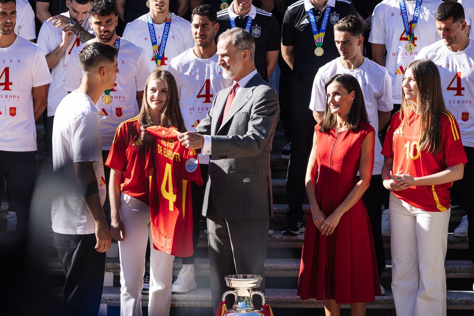 スペイン代表サッカー、レオノール王女、フェリペ国王、レティシア王妃、ソフィア王女Spanish Royals during the royal reception to the UEFA EURO 2024 winning team...