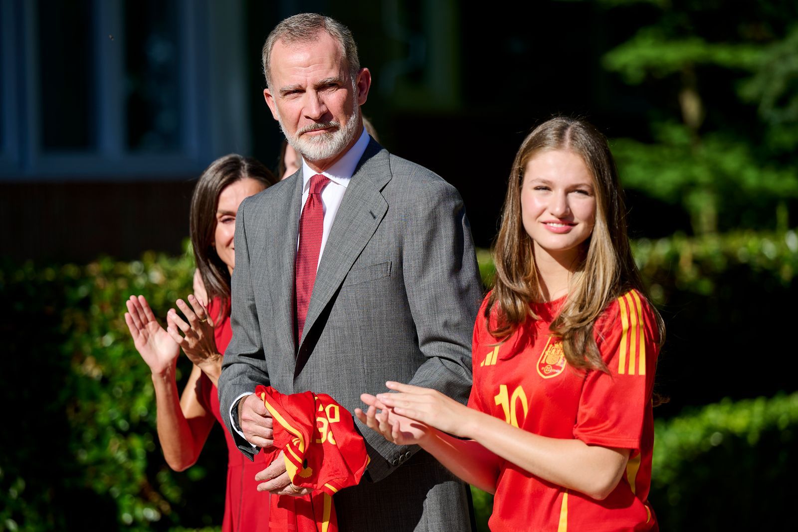 スペイン代表サッカーチーム、フェリペ国王、レオノール王女King Felipe VI of Spain and Crown Princess Leonor of Spain during the royal reception to the...