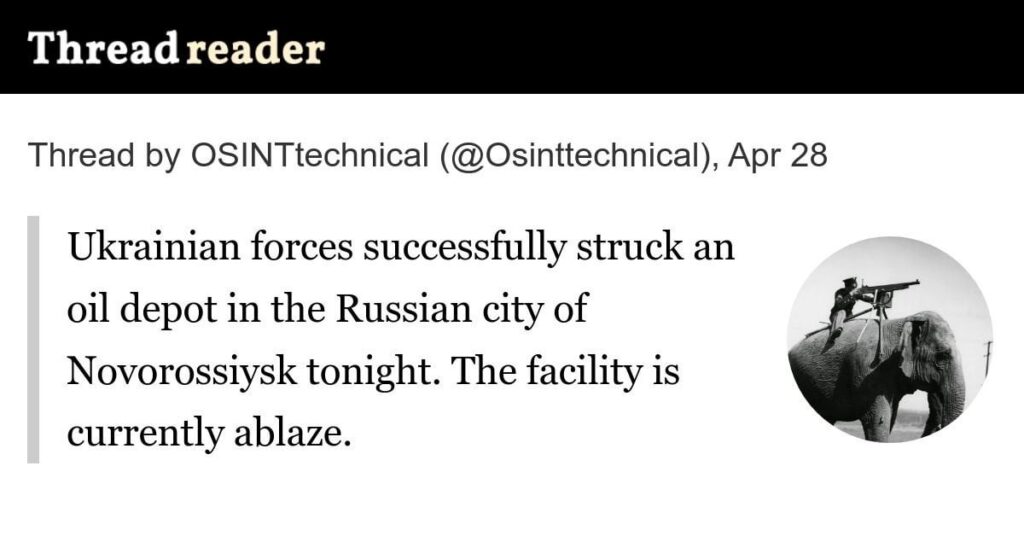 ウクライナ軍は今夜ロシアのノボロシュスクの都市で石油倉庫を首尾よく襲いました。施設は現在燃えています。