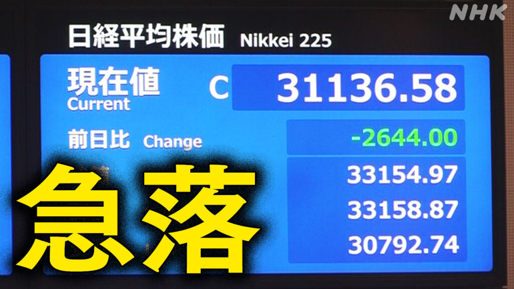 日経平均株価 ブラックマンデー翌日に次ぐ下落幅 過去3番目の2644円値下がり 大阪ではサーキットブレーカー | NHK 日経平均株価 ブラックマンデー翌日に次ぐ下落幅 過去3番目の2644円値下がり 大阪ではサーキットブレーカー | NHK