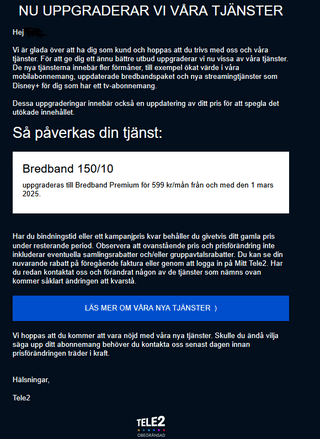 Tele2は、私を最も安いから最も高価なブロードバンドに「アップグレード」しました - これは合法ですか？
