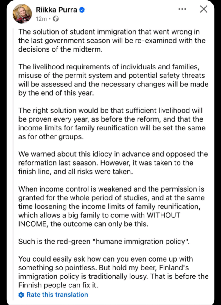 フィンランドは、移民規則を引き締めるだけでなく、熟練した移民を使用し、雇用を創出することにもっと焦点を合わせるべきですか？