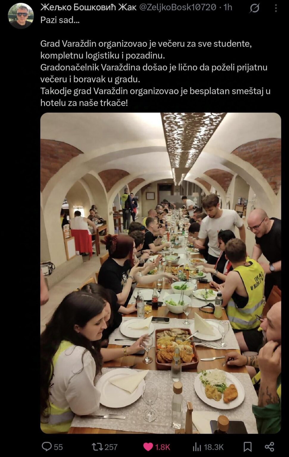 ヴァラジャディン市は、セルビアからマラソン担当者への夕食と無料の宿泊施設を整理しました