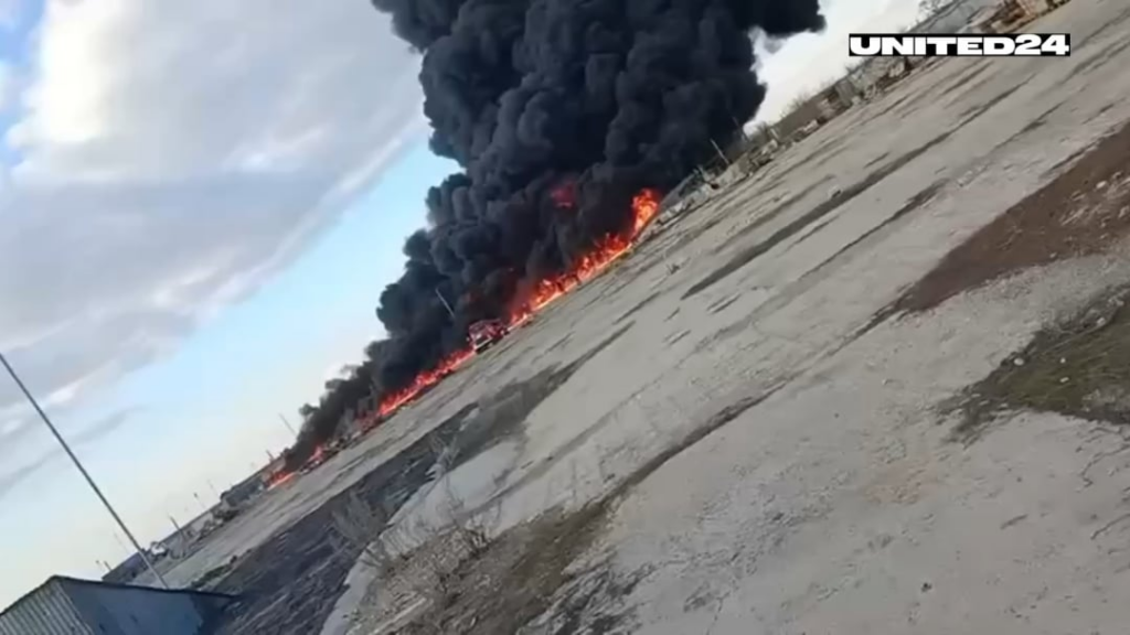 ロシアのサラトフの軍事飛行場での小さな火災。