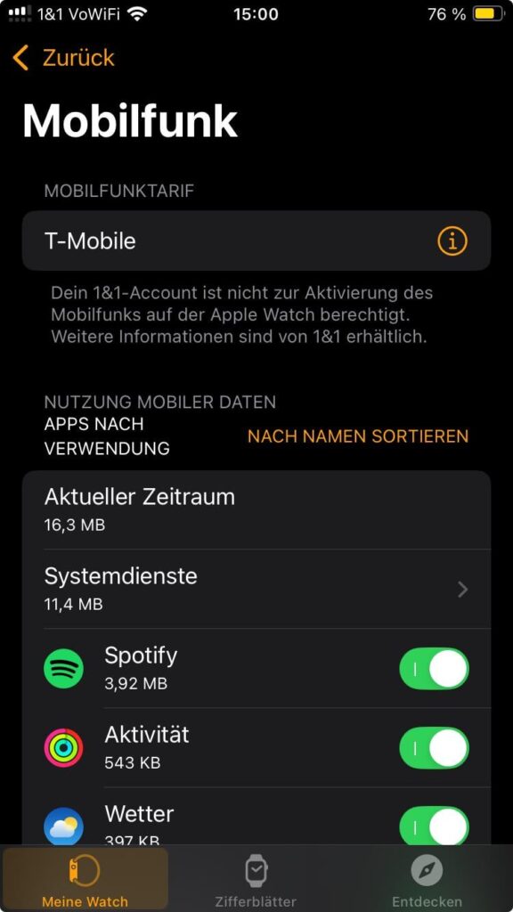 ここで1人と1のSIM24を使用して、Apple Watchを持っている人はいますか?私は自分の知恵の終わりにいるので私を助けてください。私の1&1アカウントがApple Watchをアクティブにすることを許可されていないというこのメッセージしか見たことがないので、時計をアクティブにすることはできません。私はそれらを何度か呼びましたが、彼らは助けを借りていませんでした。 ここで1人と1のSIM24を使用して、Apple Watchを持っている人はいますか?私は自分の知恵の終わりにいるので私を助けてください。私の1&1アカウントがApple Watchをアクティブにすることを許可されていないというこのメッセージしか見たことがないので、時計をアクティブにすることはできません。私はそれらを何度か呼びましたが、彼らは助けを借りていませんでした。