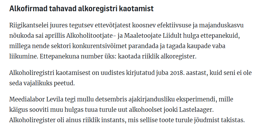 アルコール企業はアルコールを失いたい - 登録 -  eesti ekspress