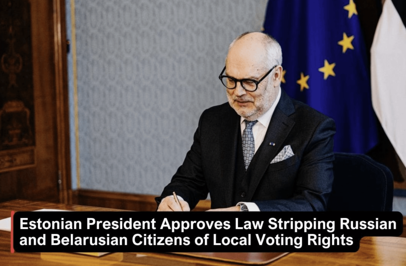 エストニアのアラ・カリス大統領は、2025年4月9日に憲法改正に署名し、次の選挙から効果的な安全保障上の懸念を引用して、ロシアとベラルーシの市民と無国籍者の地元の投票権を削除しました。