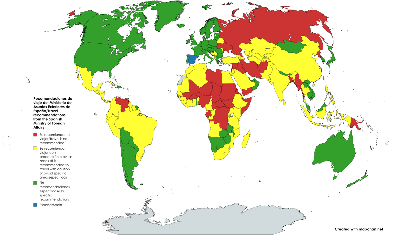 外務省によると、各国からの旅行の推奨事項