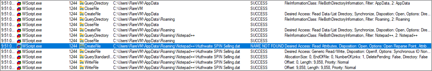 Figure 10: The process Monitor CreateFile event for WScript.exe upon execution of Are_bengal_cats_legal_in_australia_72495.js 