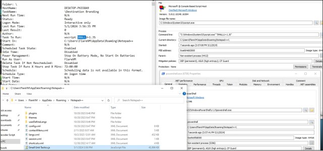 Figure 12: Process Hacker process properties and Scheduled Task creation 