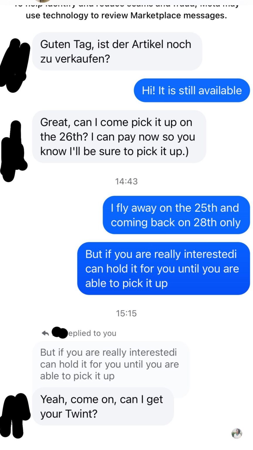 FBマーケットプレイス詐欺を伴う？