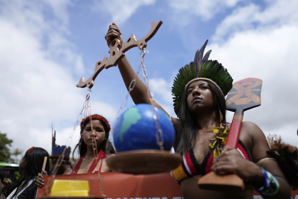 Indigenous march in Brazil for their rights to traditional lands