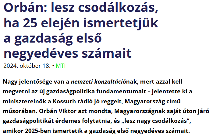 Orban：25の初めに経済の第1四半期を提示することは驚くでしょう