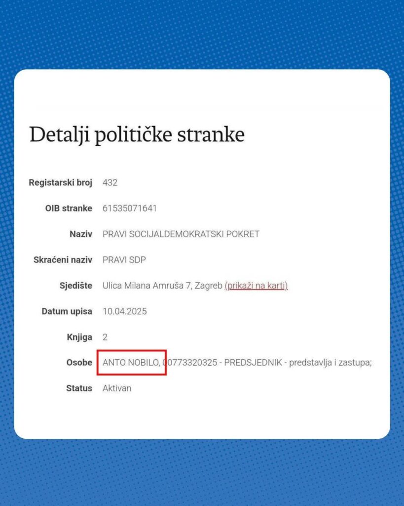 アント・ノビロは先週「本物のSDP」パーティーを設立しました。