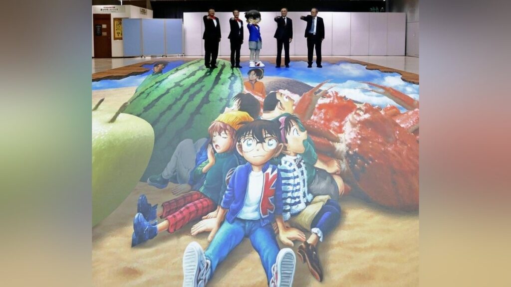 「鳥取砂丘コナン空港」１０周年、「名探偵コナン」の新トリックアートお披露目