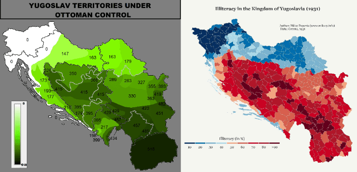 Yugoslav領土は、1931年の非識字率に対してオスマン帝国の占領下にありました