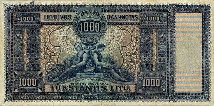 1000リタスの紙幣1923