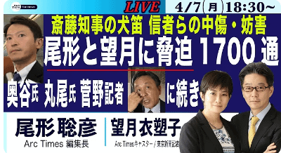 尾形と望月に脅迫１７００通 奥谷、丸尾、菅野に続き