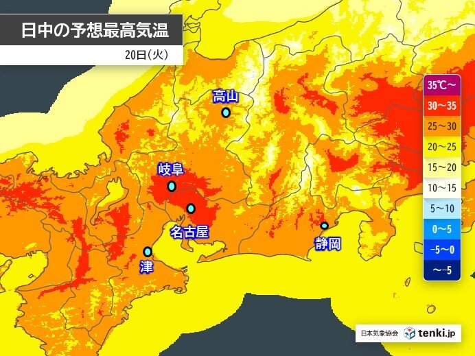 今日20日は真夏日続出　名古屋も今年初めての真夏日か