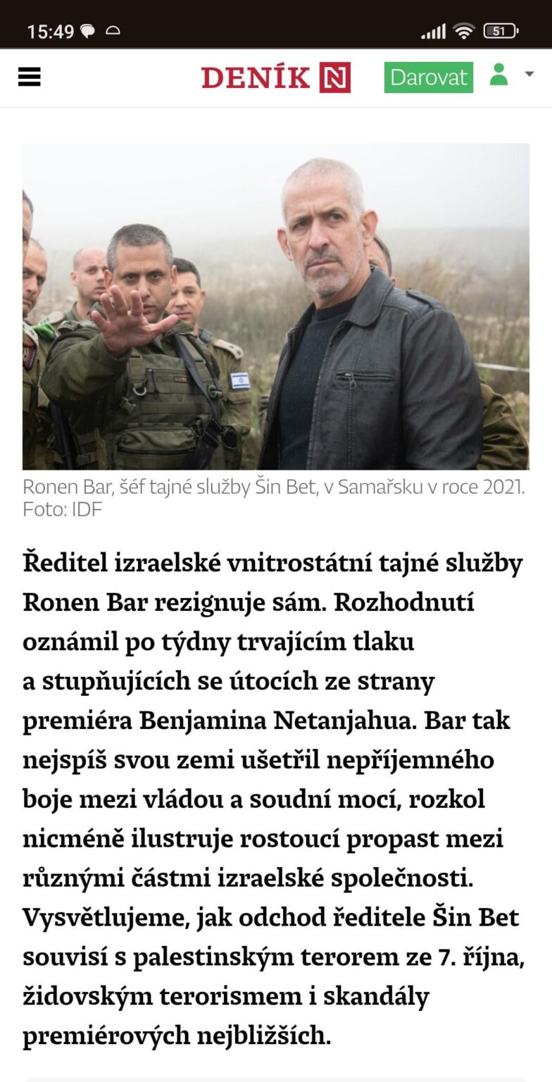 ネタニヤフは、イスラエルの民主主義を清算し続け、シークレットサービスのボスから辞任しました。