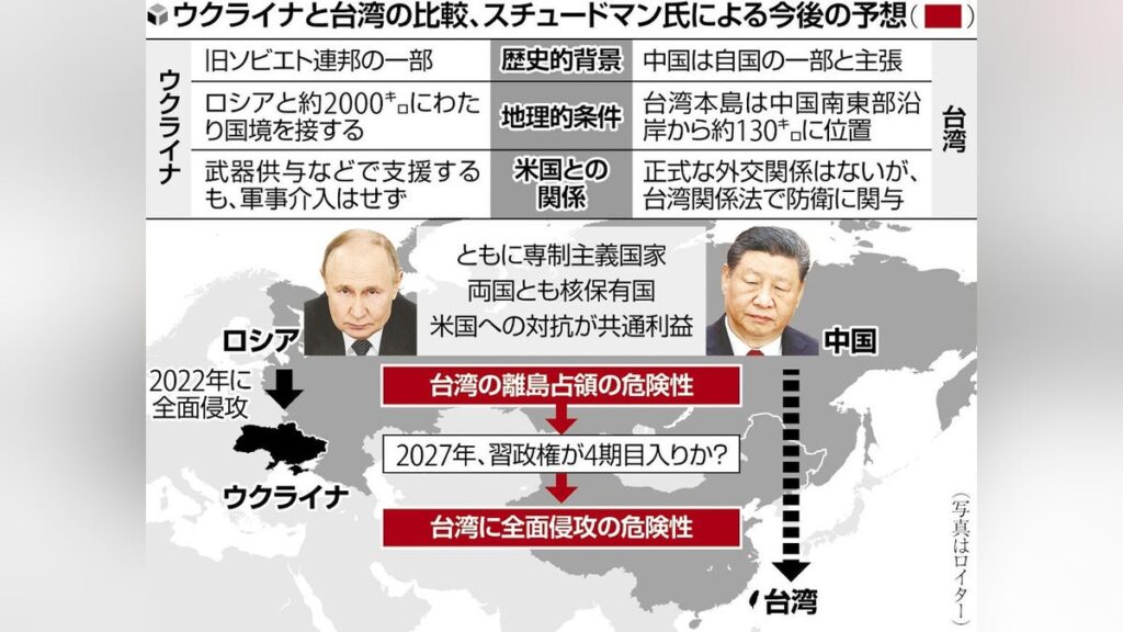 中国、台湾侵攻へ露の「教訓」　全面奇襲で早期決着企図か…米海軍情報局前司令官　マイク・スチュードマン氏 : 読売新聞