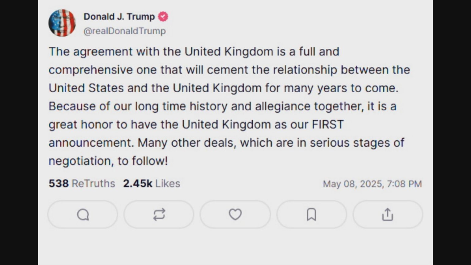 トランプ大統領 関税措置をめぐる交渉で初めてイギリスと合意 この後会見（テレビ朝日系（ANN）） - Yahoo!ニュース - Yahoo!ニュース