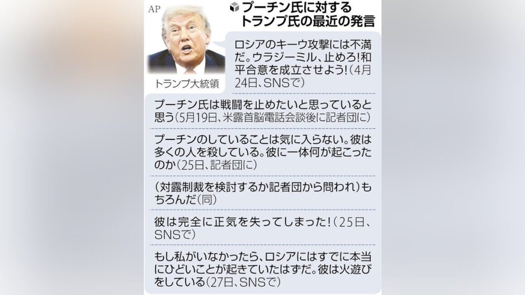 「プーチンは気づいていない」「私がいなかったら…」不満募らせるトランプ氏、ロシアへの制裁強化の可能性 - 読売新聞オンライン