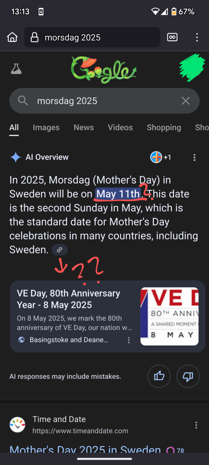 母の日は5月25日、スウェーデン（2025年）です。