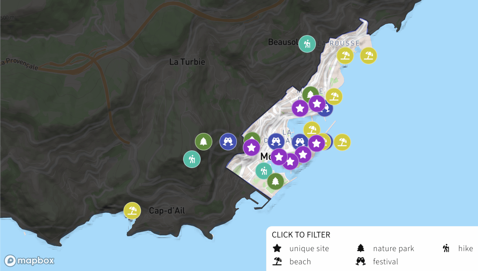 モナコに行く場所のこのインタラクティブなマップを作成しました