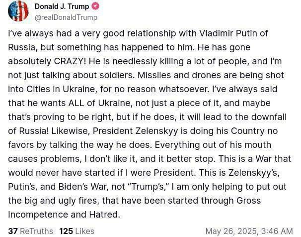 トランプは、これが彼の戦争ではないこと、そして彼が大統領だったら、それは存在しないだろうと泣き叫ぶ。