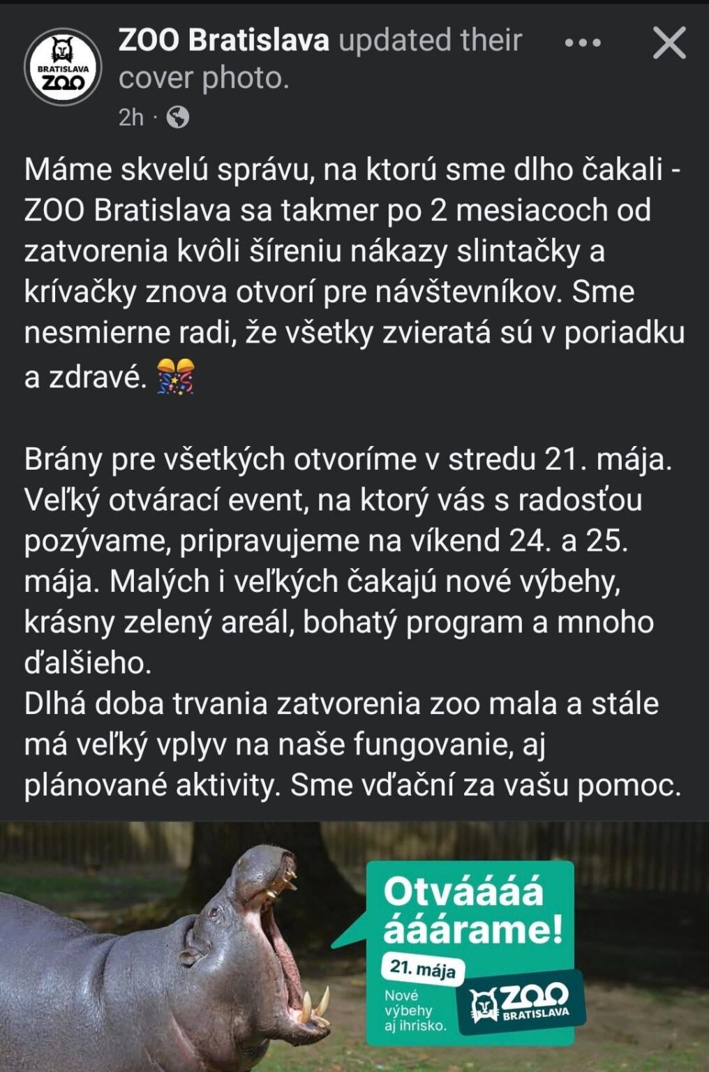 長い間待った後、ブラチスラバ動物園はついにその門を再開します。