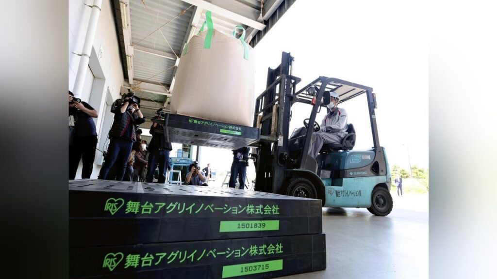 随意契約の備蓄米引き渡し開始…楽天は販売予約スタート、アイリスの精米工場には玄米到着 ― ブレンド米「和の輝き」のパッケージに「政府備蓄米」と分かるラベルを貼る