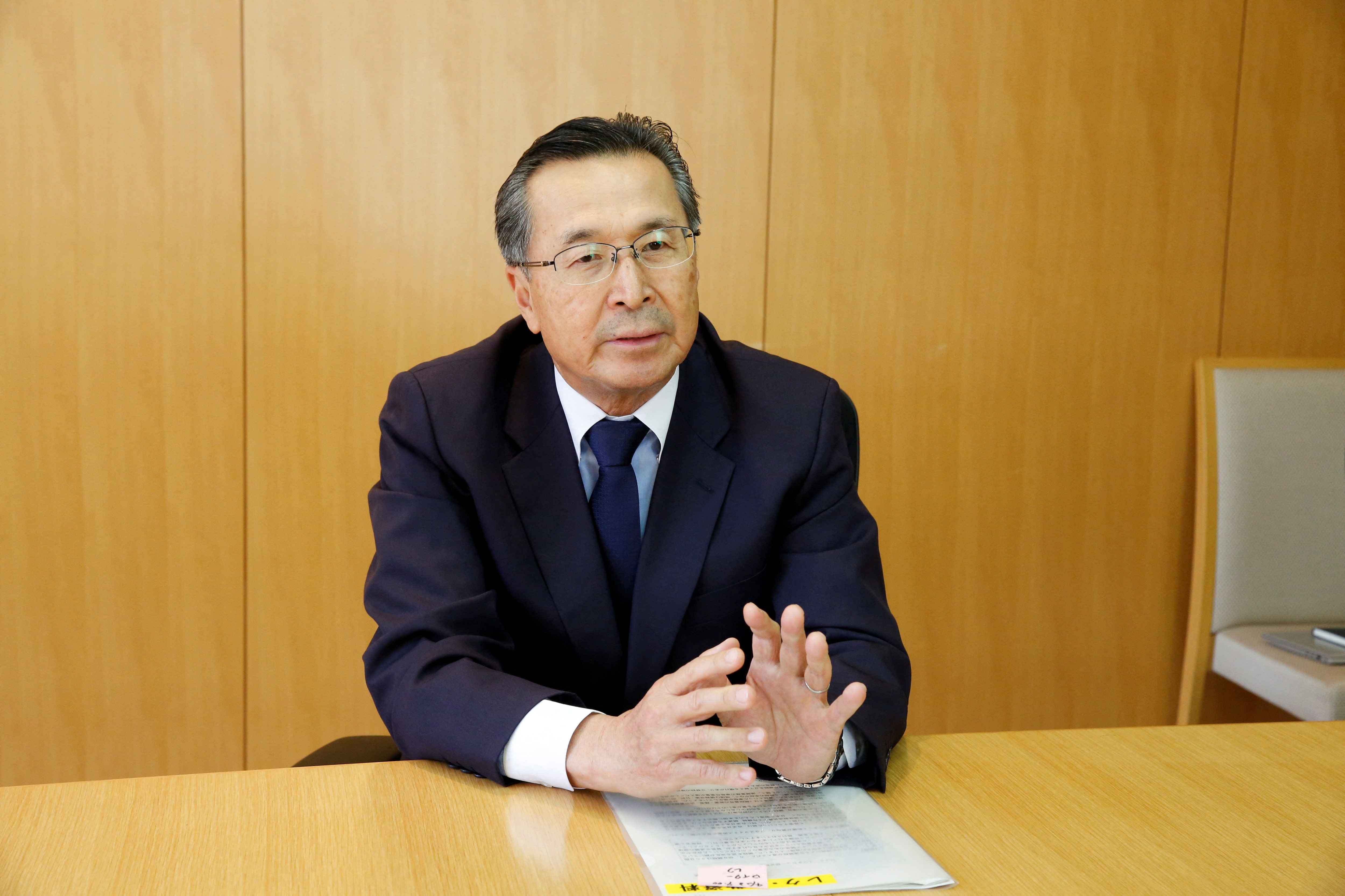JETRO Chairman Norihiko Ishiguro speaks during an interview with Reuters, in Tokyo