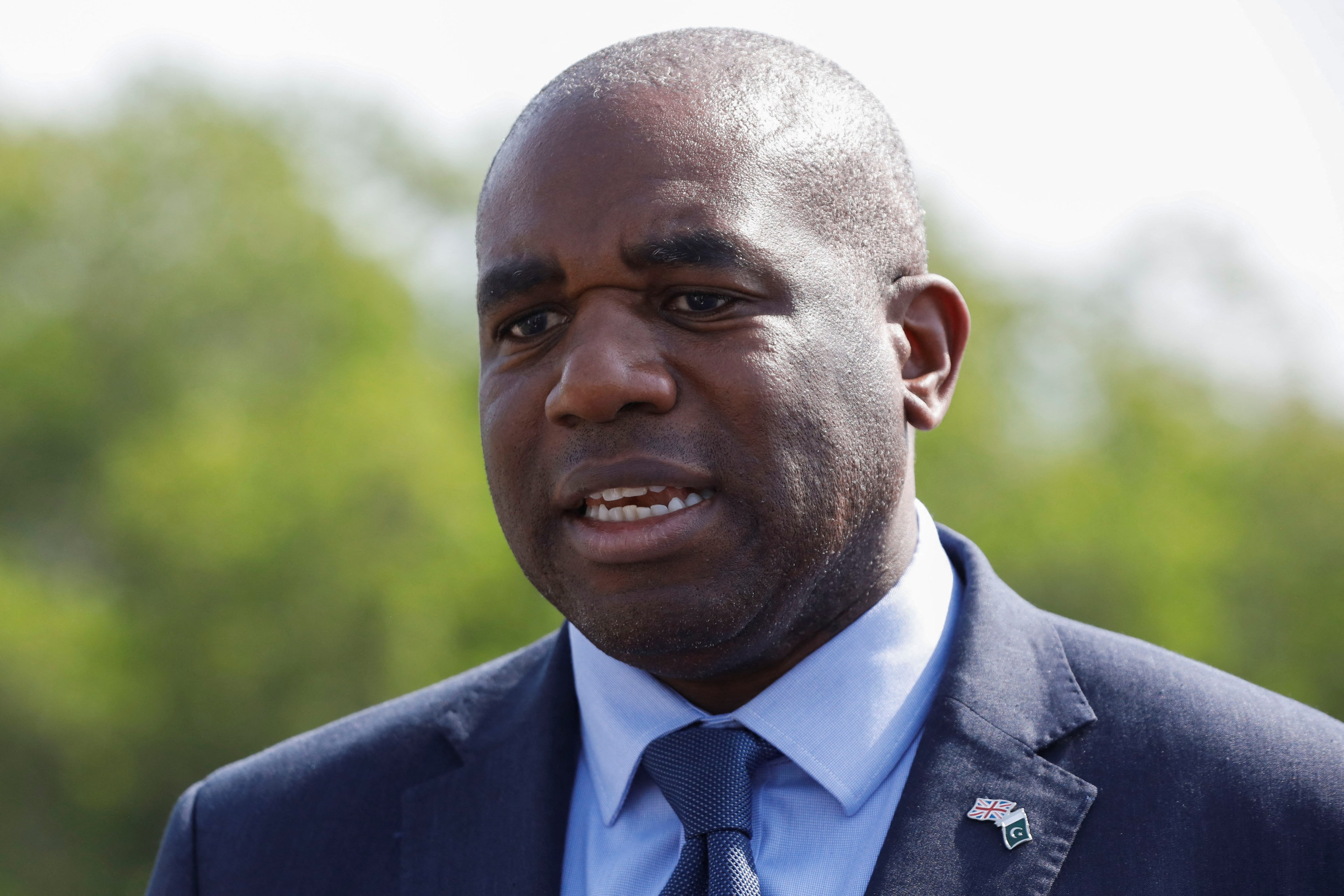 Britain's Foreign Minister David Lammy speaks with Reuters during an interview in Islamabad